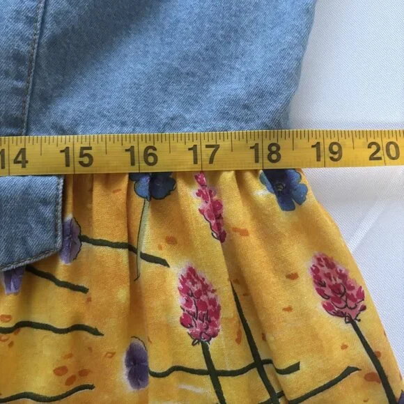 Vintage Karlie Collection Denim & Floral Midi Dress Size 14 Yellow & Blue - Picture 9 of 11